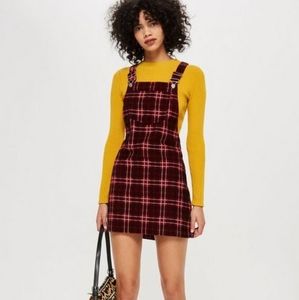 Topshop Red Plaid Corduroy Pinafore/Overall Dress